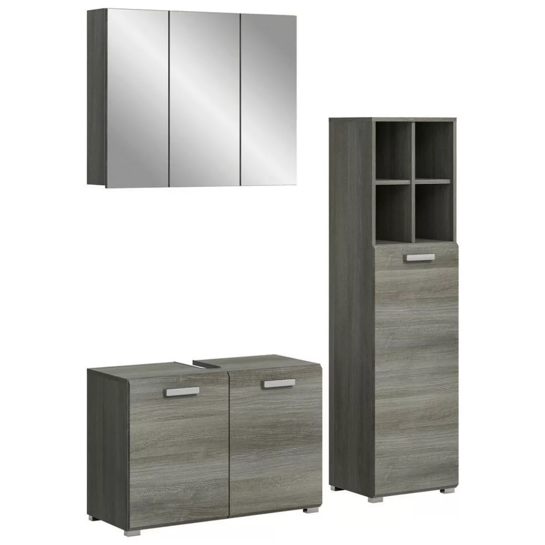 Badezimmer-Set SILVER Rauchsilber Nachbildung weiß Hochglanz B/H/T: ca. 135 günstig online kaufen