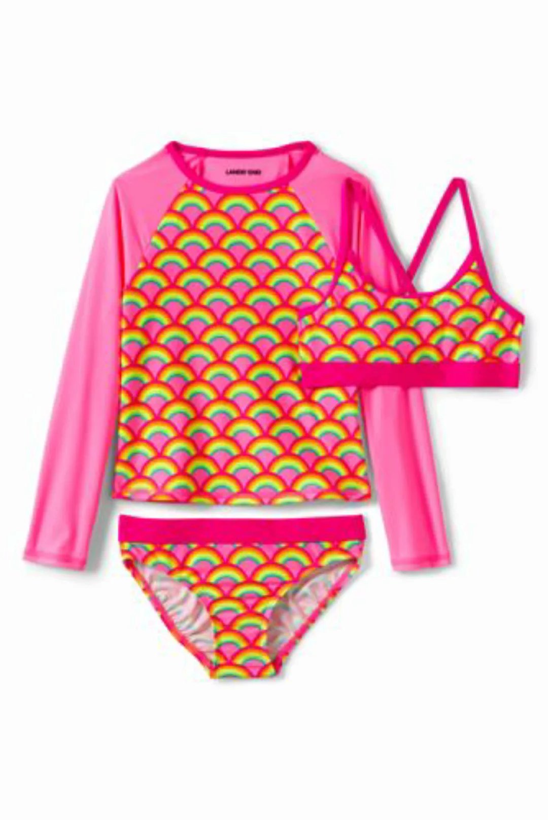 3-teiliges Set aus Badeshirt und Bikini, Größe: 152-158, Pink, Polyester-Mi günstig online kaufen