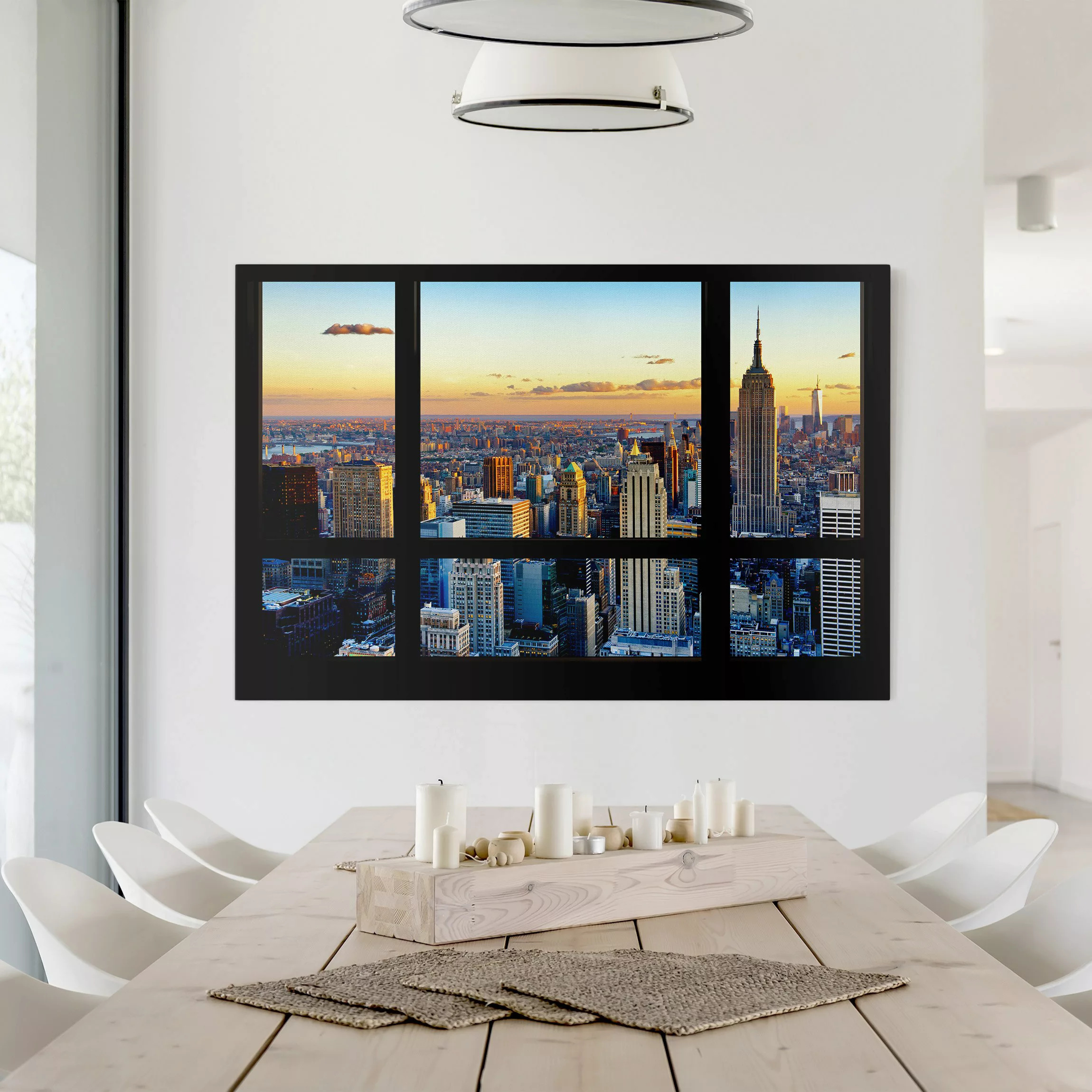 Leinwandbild New York - Querformat Fensterausblick - Sonnenaufgang New York günstig online kaufen