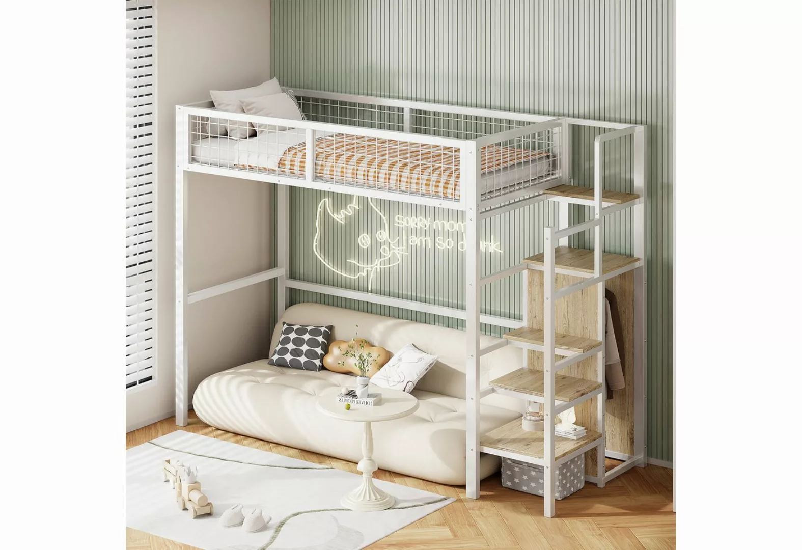 HAUSS SPLOE Metallbett Hochbett Metallbett Kinderbett Einzelbett mit Kleide günstig online kaufen