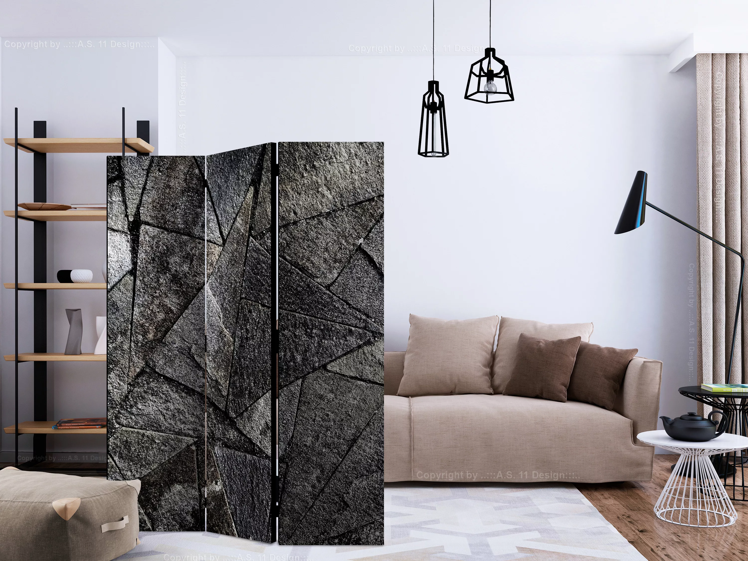 3-teiliges Paravent - Pavement Tiles (grey) [room Dividers] günstig online kaufen