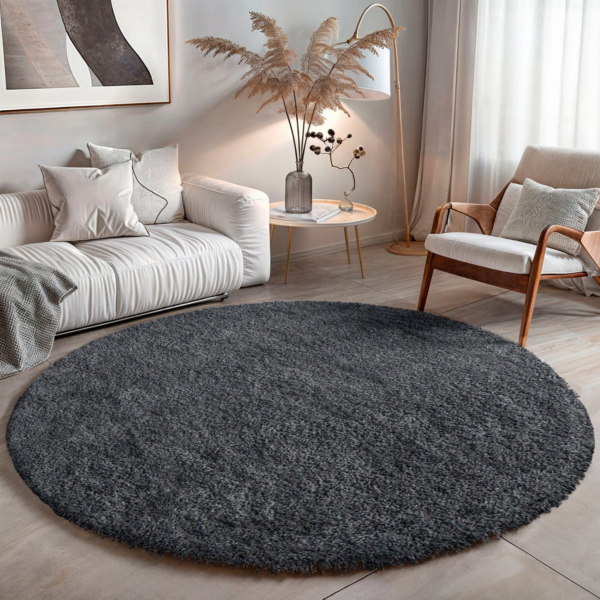 my home Hochflor-Teppich »Banji«, rund, 37 mm Höhe, Uni Farben, weich und f günstig online kaufen