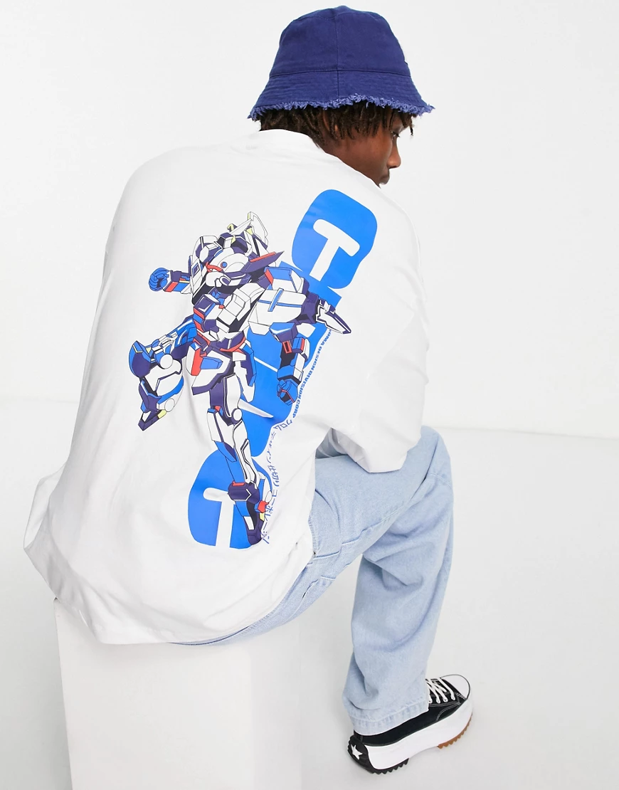 ASOS DESIGN – Langärmliges Oversize-Shirt in Weiß mit Anime-Print am Rücken günstig online kaufen