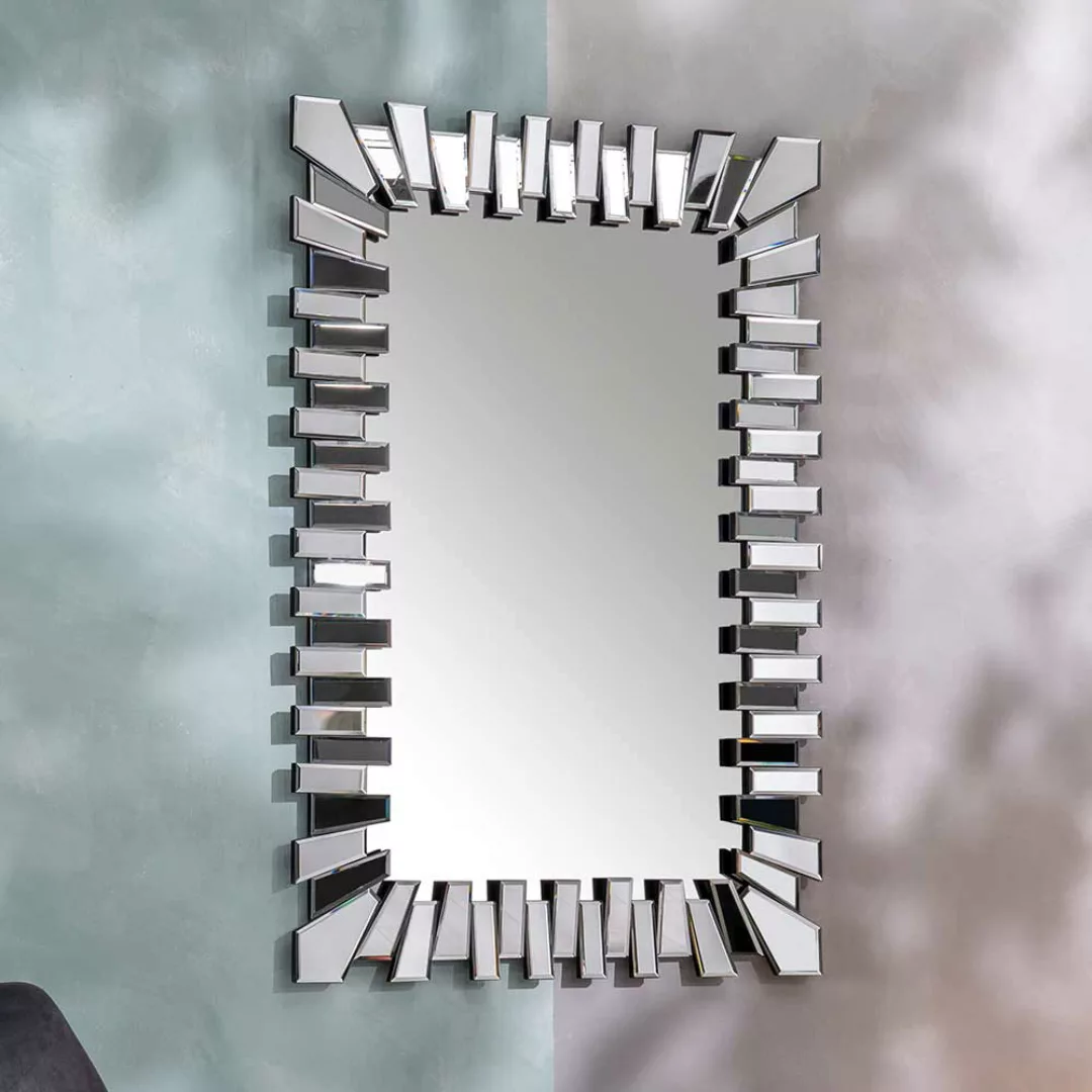 Design Wand Spiegel in Silberfarben Glasrahmen 80x110 cm günstig online kaufen
