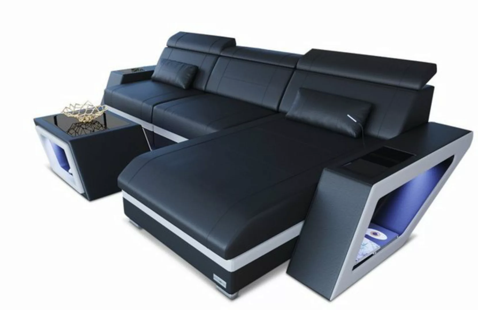 Sofa Dreams Ecksofa Ledersofa Couch Catania L Form Leder Sofa, mit LED, wah günstig online kaufen