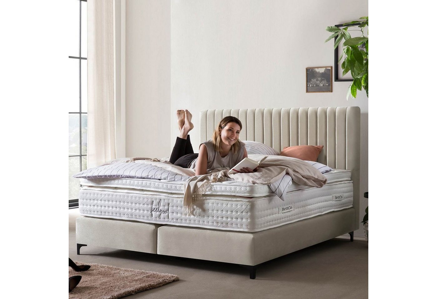 BettCo Boxspringbett Paris (in Creme Samt, 160 x 200 cm), Pfeifensteppung, günstig online kaufen