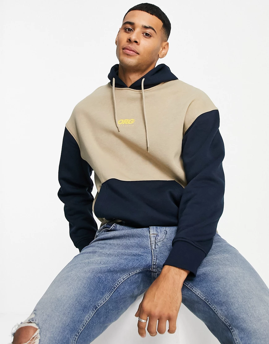 Jack & Jones – Originals – Oversize-Kapuzenpullover in Marineblau und Beige günstig online kaufen