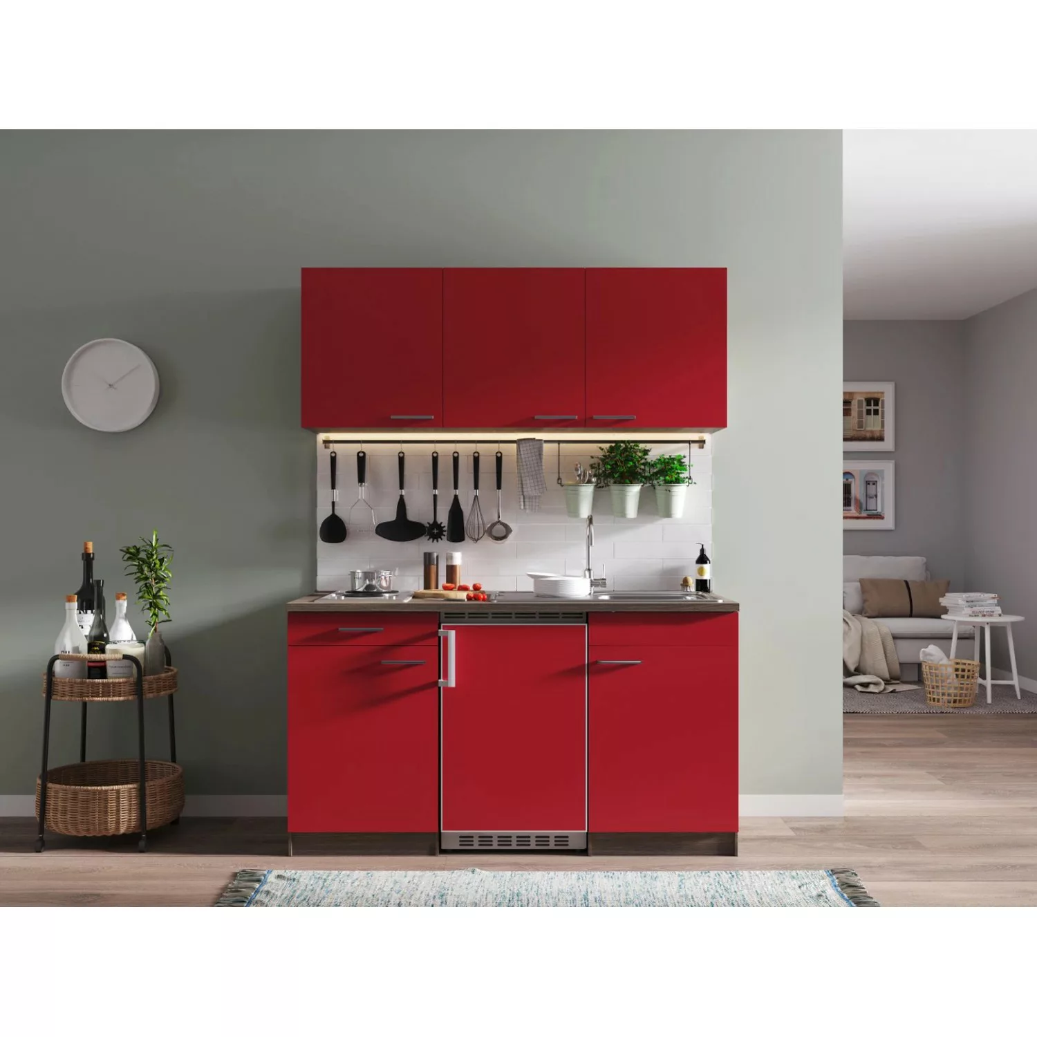 Respekta Küchenzeile KB150EYR 150 cm Rot-Eiche York Nachbildung günstig online kaufen