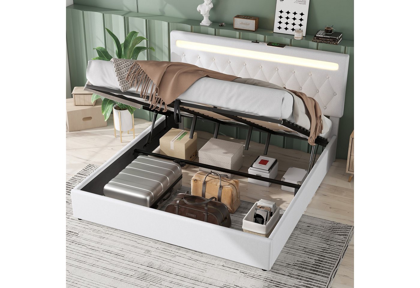 OKWISH Polsterbett Doppelbett Stauraumbett Gästebett (hydraulisches Bett mi günstig online kaufen