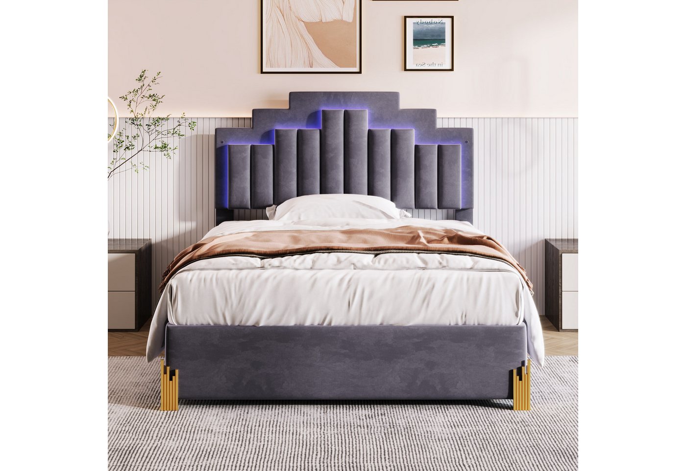 IDEASY Polsterbett Doppelbett, Jugendbett, 140 x 200 cm, mit LED-Licht, (4 günstig online kaufen