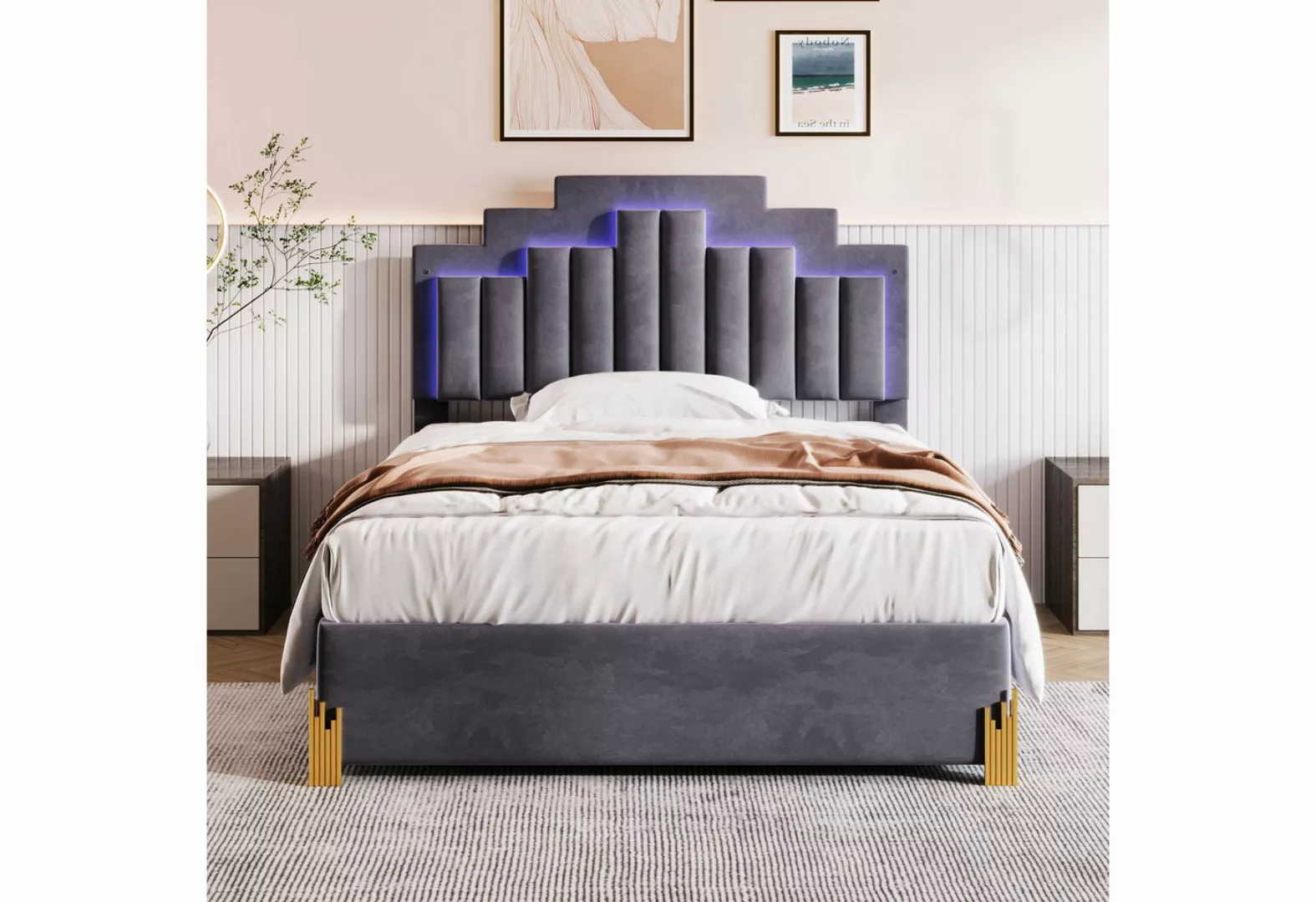 IDEASY Jugendbett Polsterbett, Doppelbett, 140 x 200 cm, (mit LED-Licht und günstig online kaufen