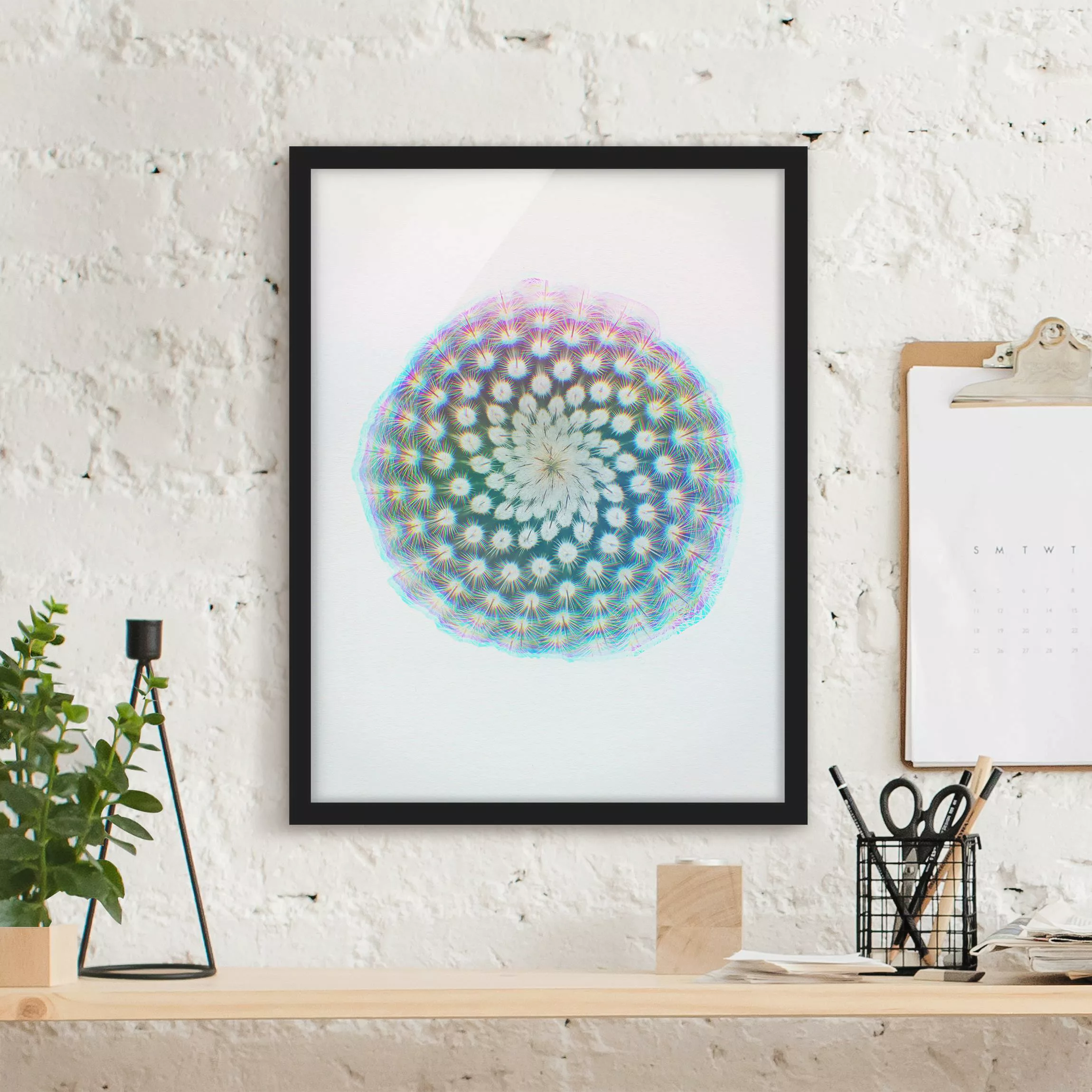Bild mit Rahmen Abstrakt - Hochformat Wasserfarben - Kaktusblüte günstig online kaufen