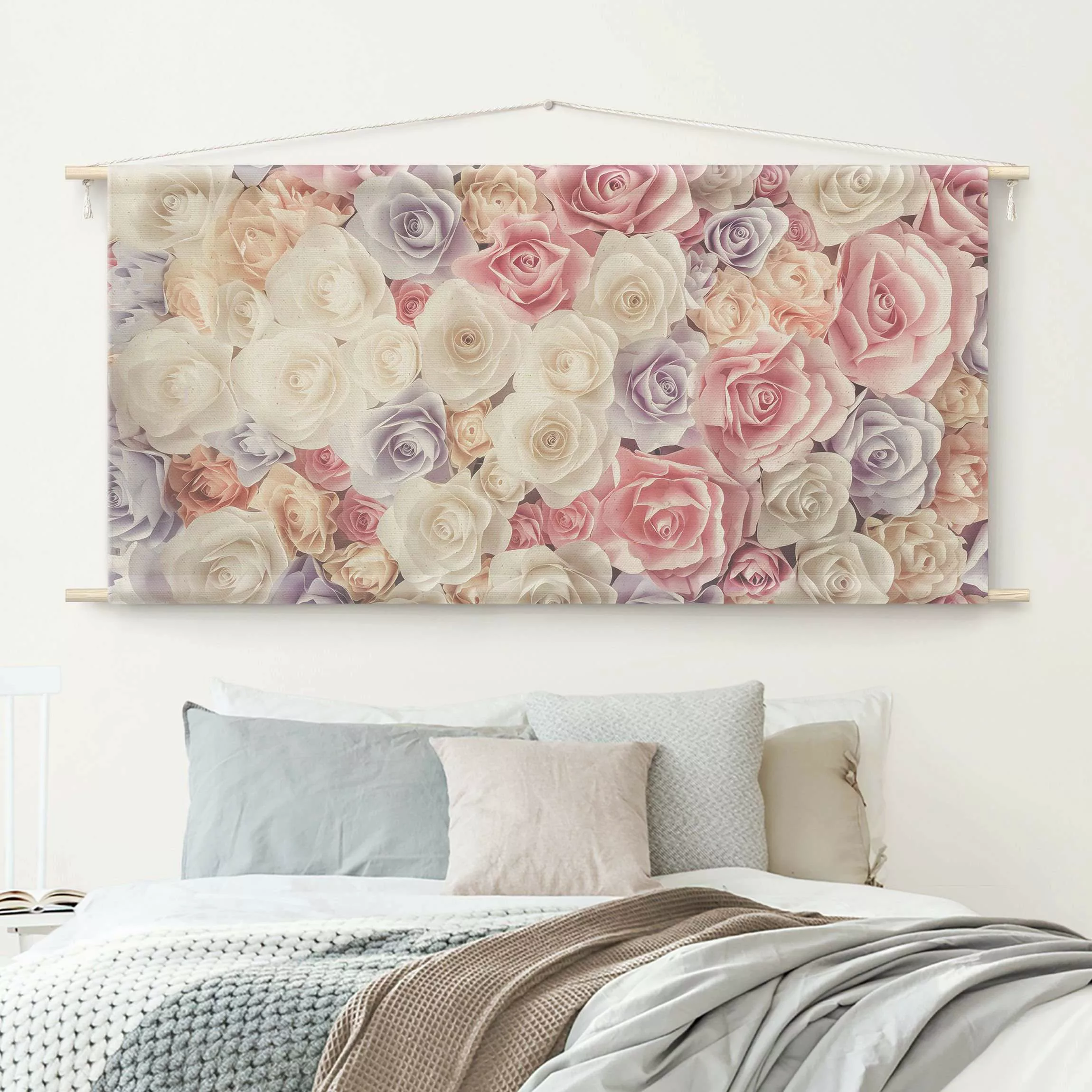 Wandteppich Pastell Paper Art Rosen günstig online kaufen