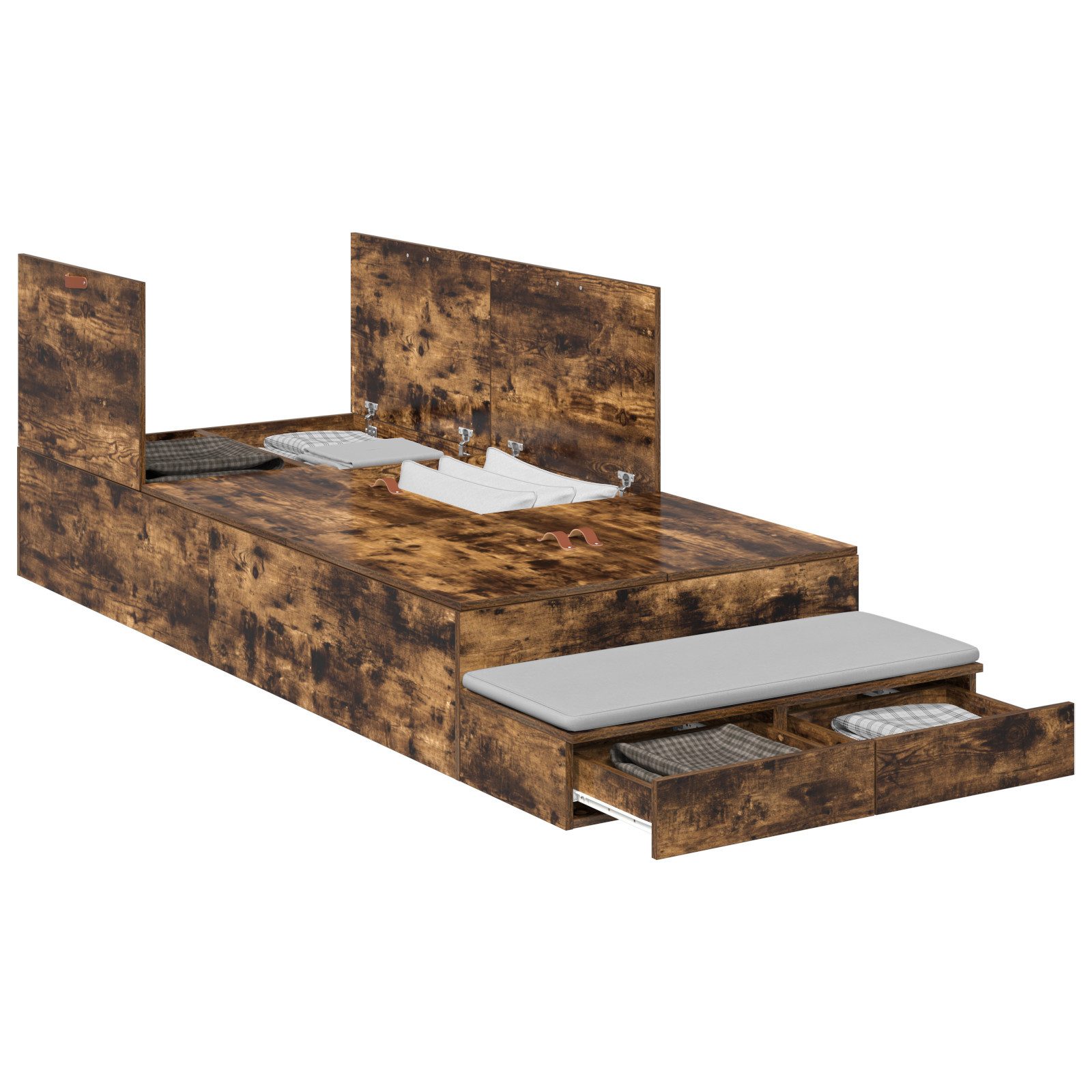 vidaXL Bett Stauraum-Bettgestell Rauches Eiche 100x200 günstig online kaufen