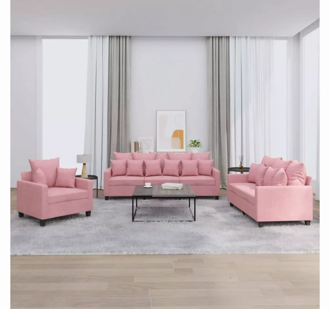 vidaXL Sofa Sofagarnitur Set mit Kissen Stoff, 3-tlg., Rosa günstig online kaufen