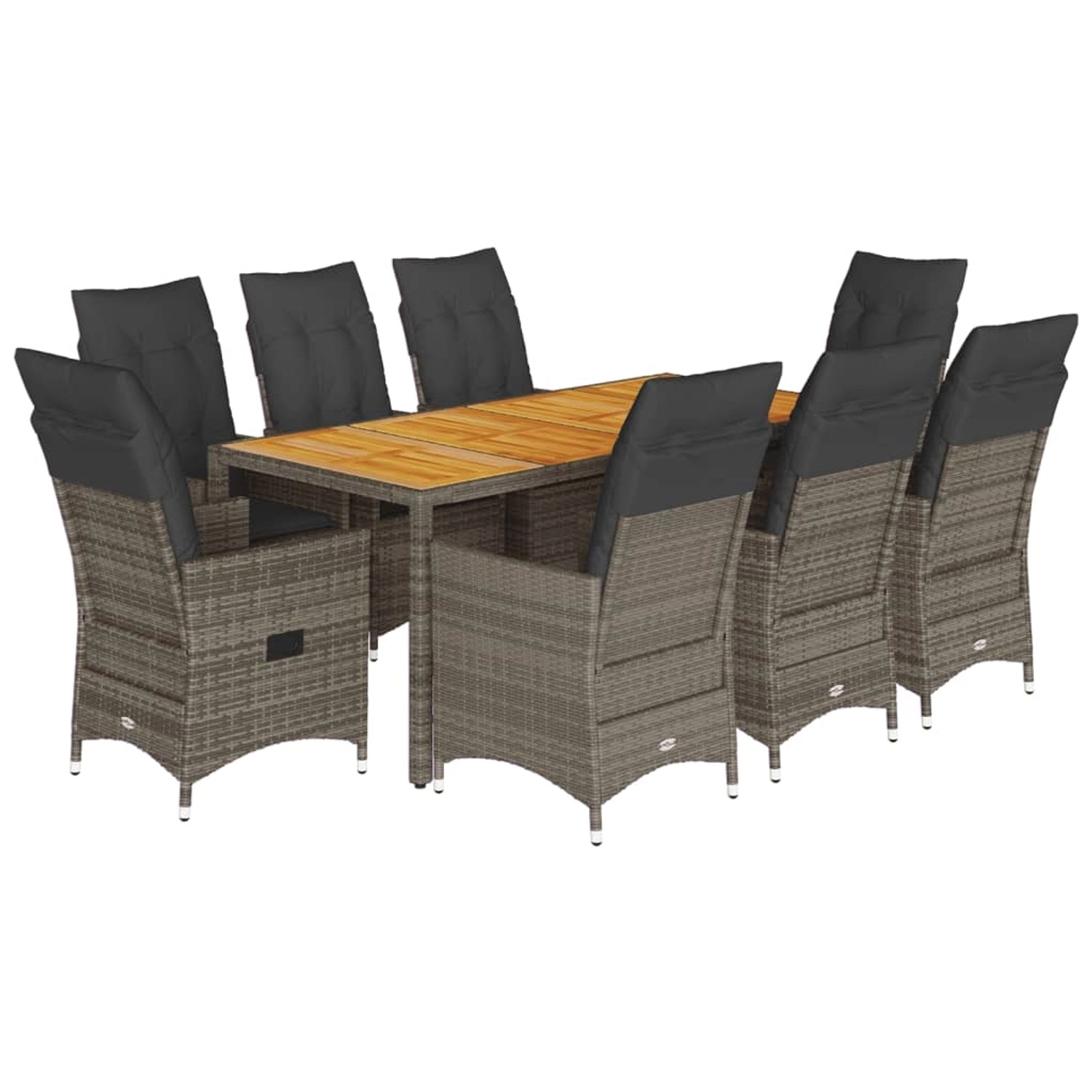 vidaXL 9-Tlg Garten-Essgruppe mit Kissen Grau Poly Rattan 3276730 günstig online kaufen