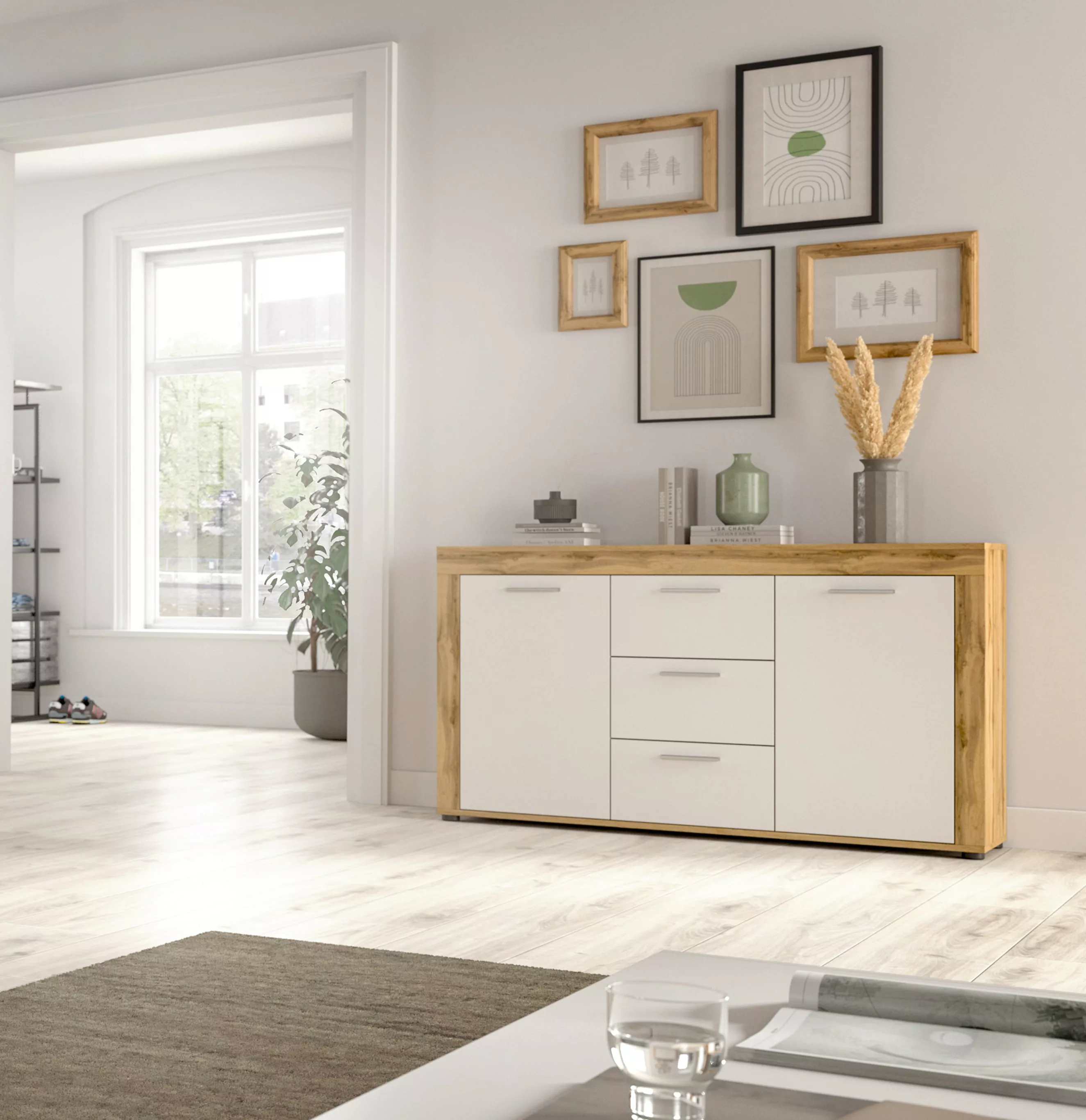 INOSIGN Sideboard "Sideboard 125x80x35 cm in Eiche mit weißer Front", Wohnz günstig online kaufen