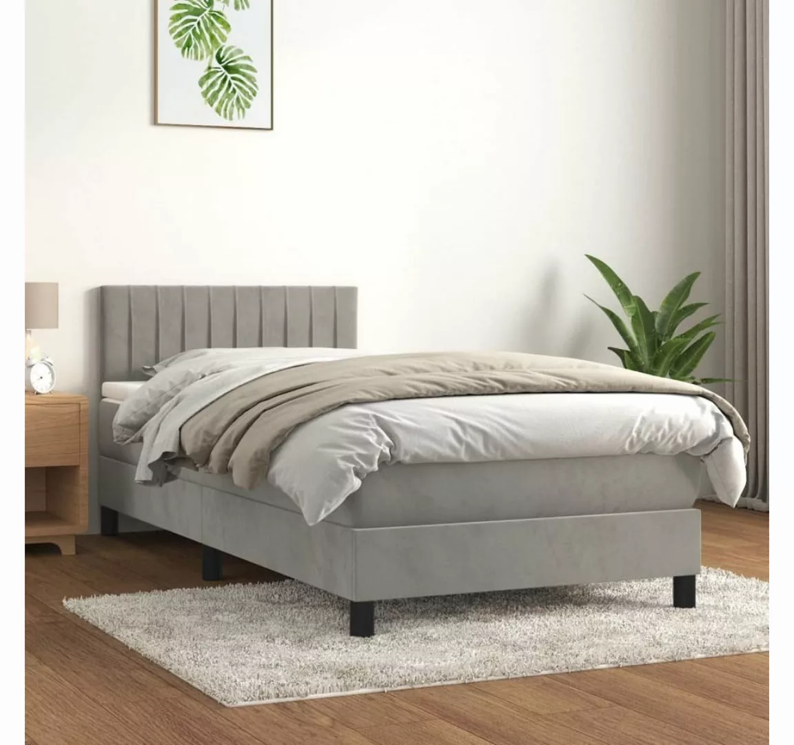 vidaXL Bett Boxspringbett mit Matratze Hellgrau 80x200 cm Samt günstig online kaufen