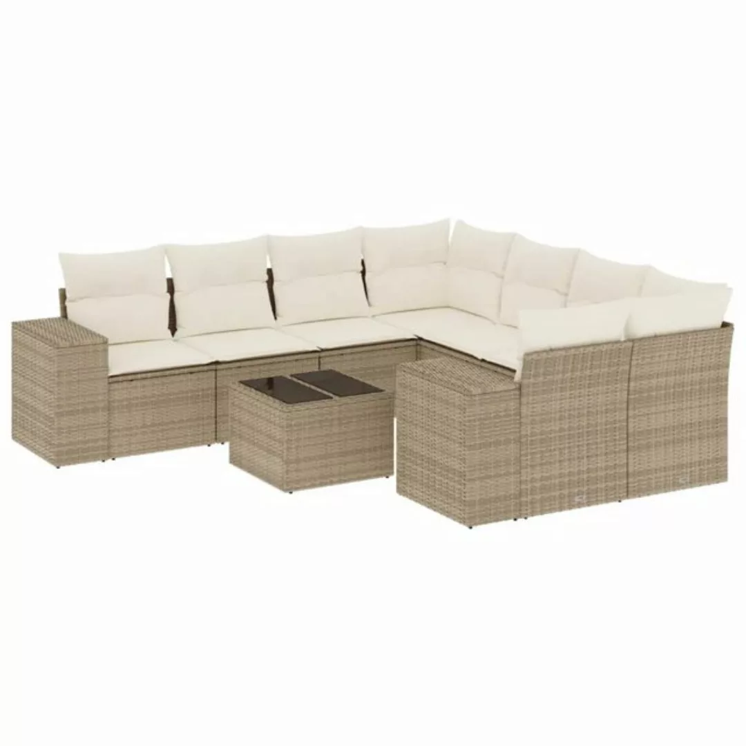 vidaXL Sofaelement 9-tlg. Garten-Sofagarnitur mit Kissen Beige Poly Rattan günstig online kaufen