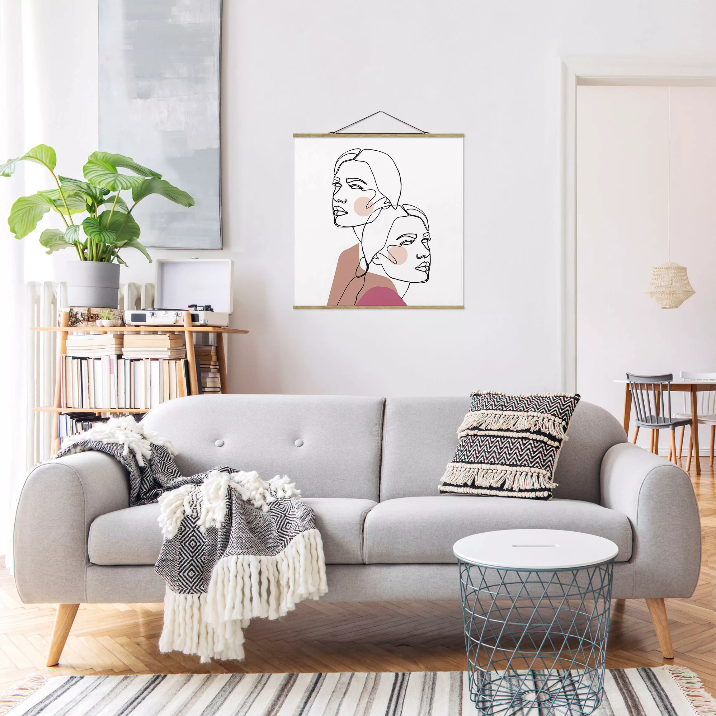 Stoffbild Abstrakt mit Posterleisten - Quadrat Line Art Frauen Portrait Wan günstig online kaufen