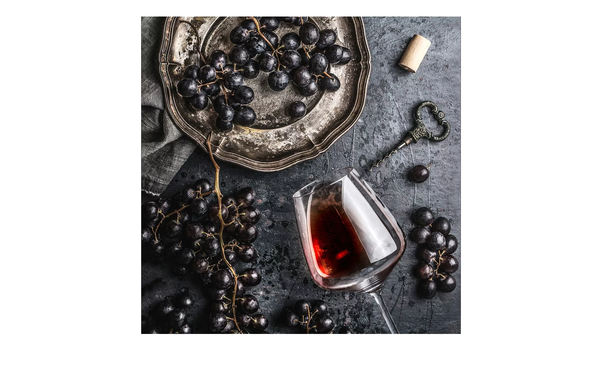 Glasbild 50x50 cm  Wein und Trauben - 50 cm - 50 cm - Sconto günstig online kaufen
