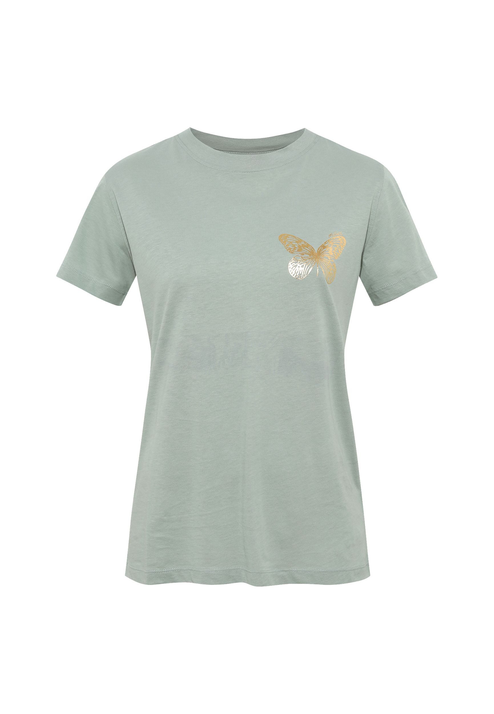 Mavi T-Shirt mit goldenem Schmetterling-Motiv, Rundhals günstig online kaufen