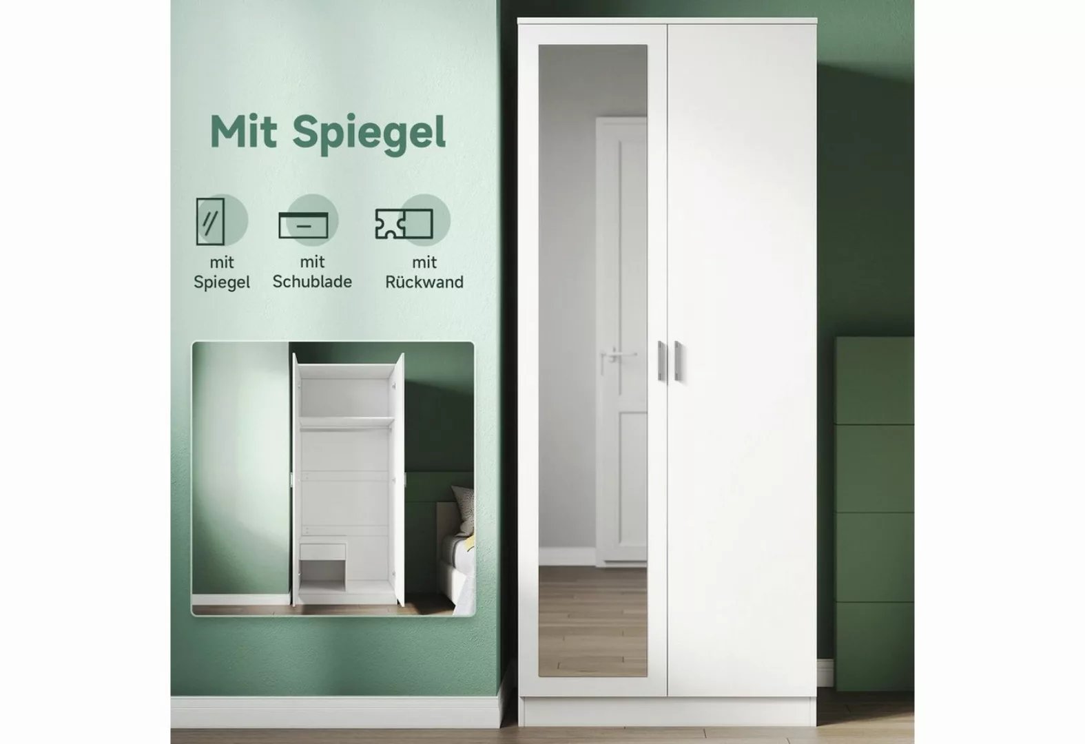 SONNI Drehtürenschrank Kleiderschrank 76x47x180cm mit spiegel und schublade günstig online kaufen