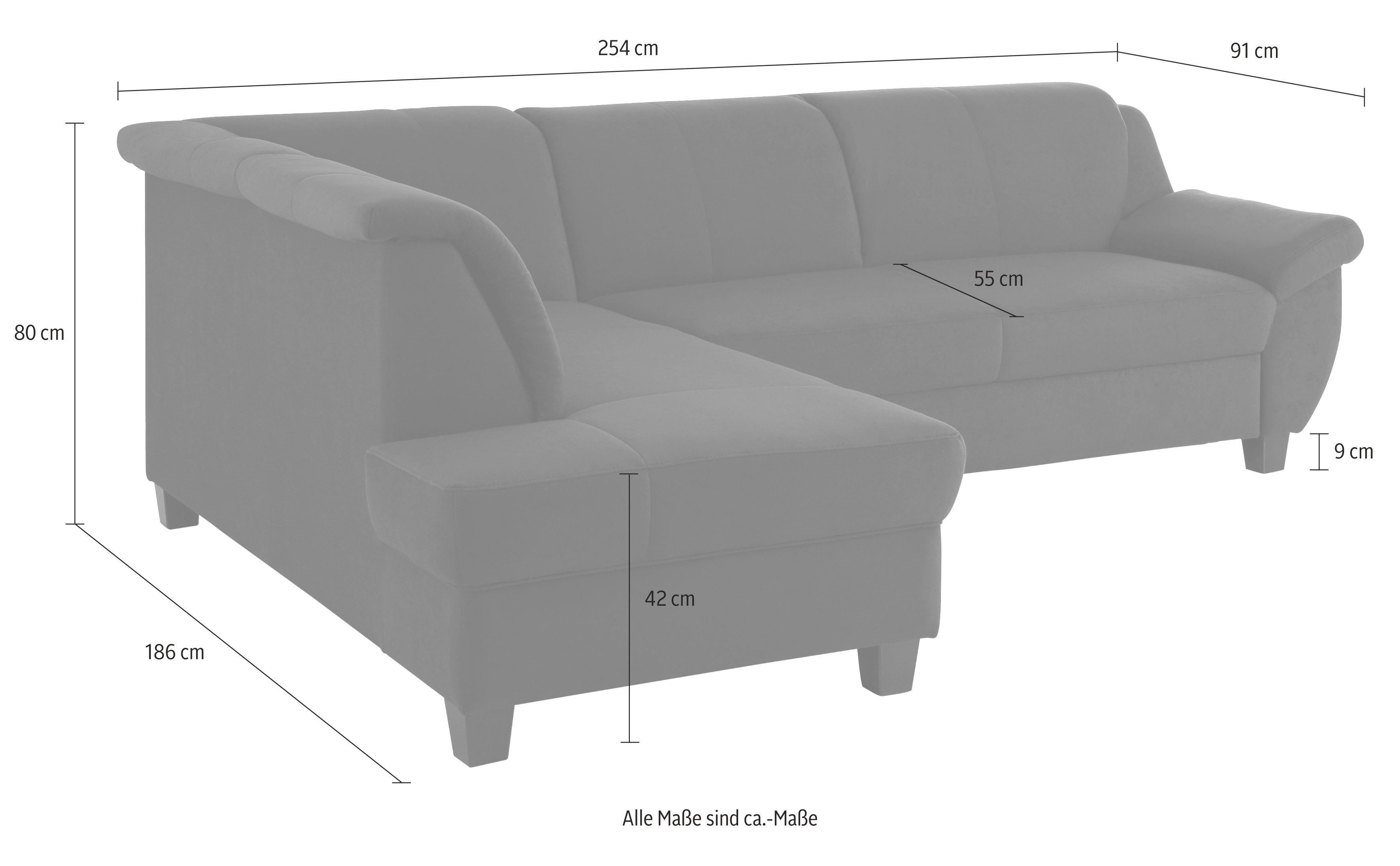 Home affaire Ecksofa "Yesterday L-Form, B/T: 254/186 cm, belastbar bis 140k günstig online kaufen