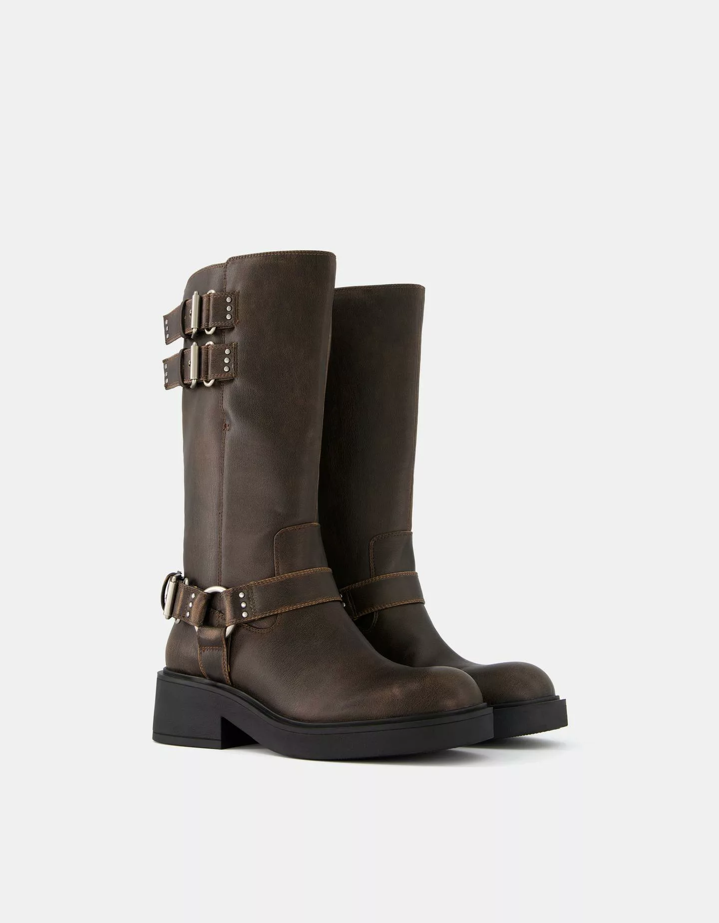 Bershka Stiefel Im Bikerlook Mit Mehreren Schnallen Damen 41 Braun günstig online kaufen