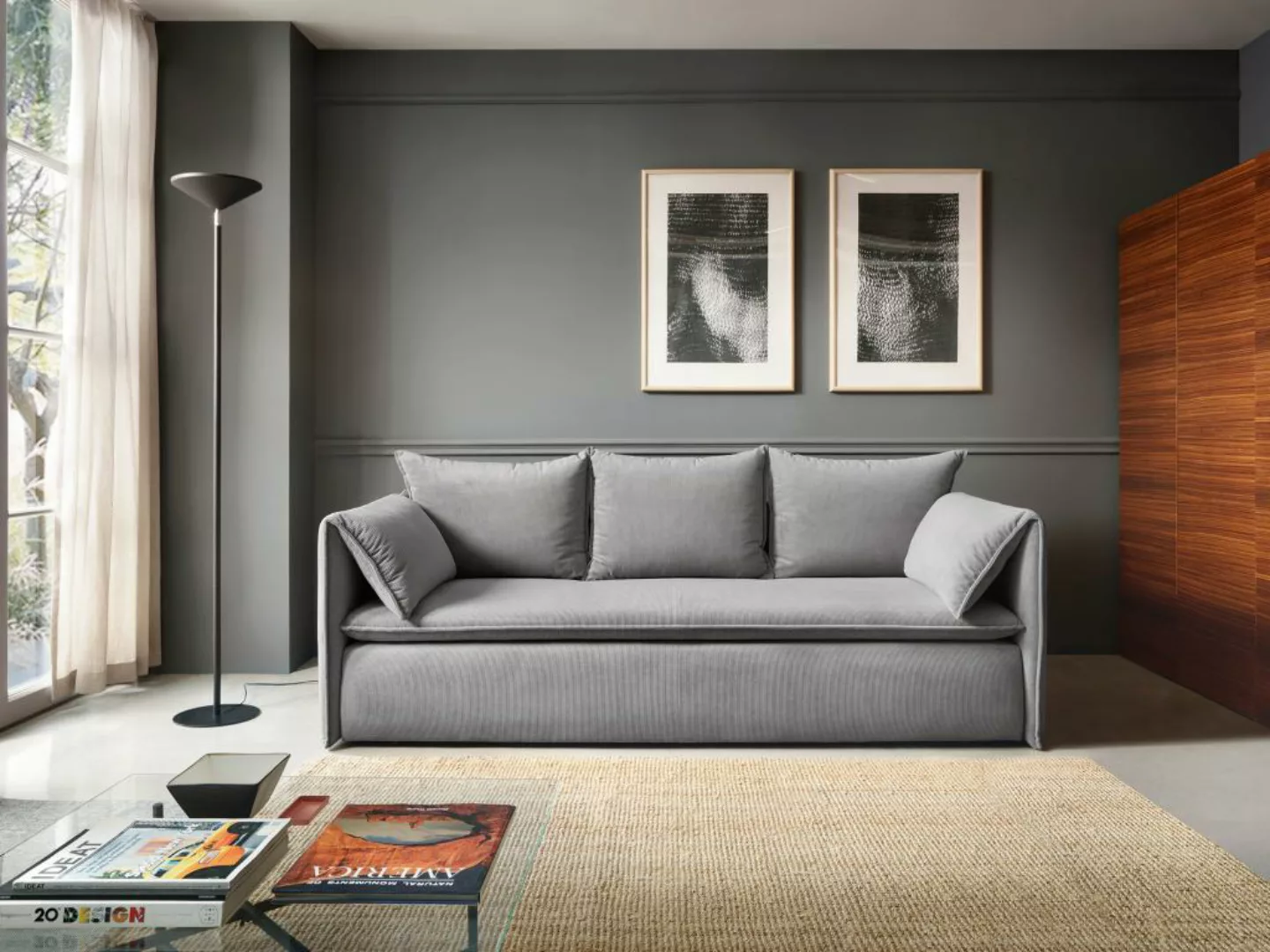 Sofa 3-Sitzer - Mit Schlaffunktion - Cord - Grau - TEODORA günstig online kaufen