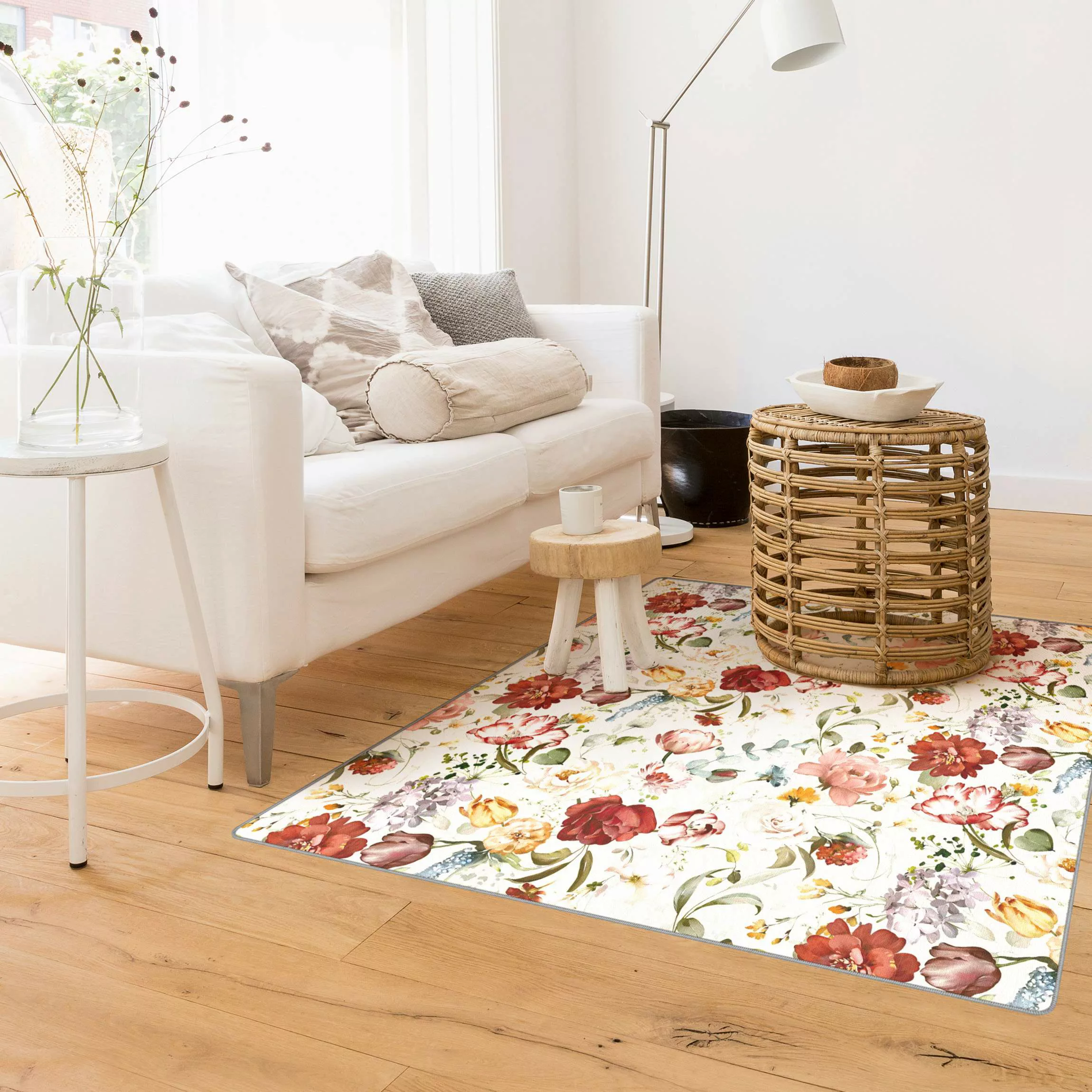 Teppich Blumen Aquarell Vintage Muster auf Beige günstig online kaufen