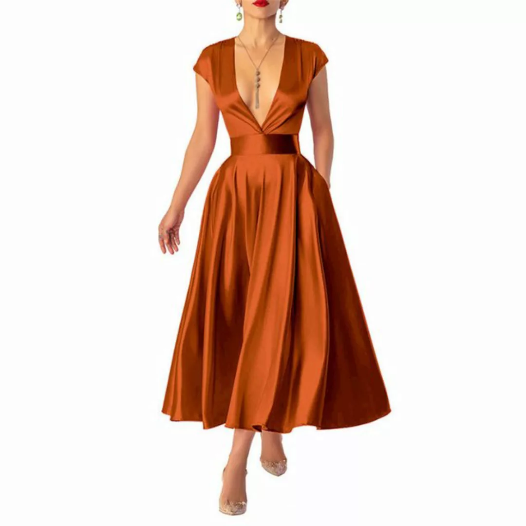 RUZU UG Dirndl Sommerkleid Röcke modisches sexy ärmelloses Kleid V-Ausschni günstig online kaufen