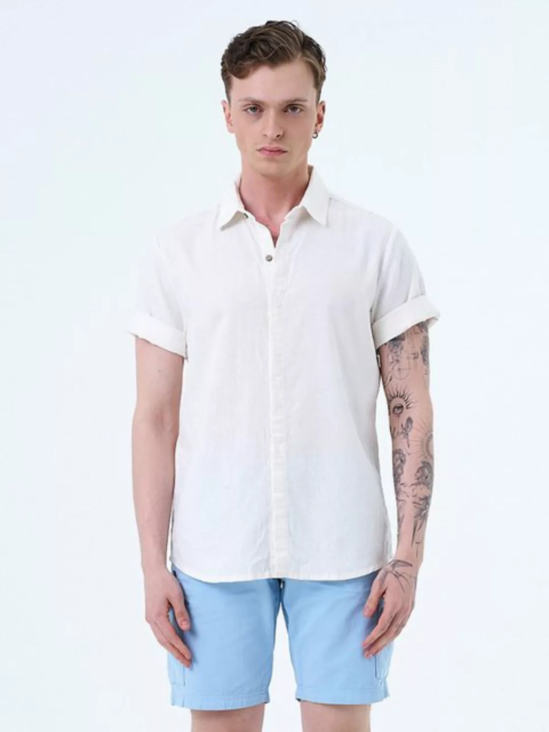 Miracle of Denim Kurzarmhemd Men Shirt Linen (1-tlg) günstig online kaufen