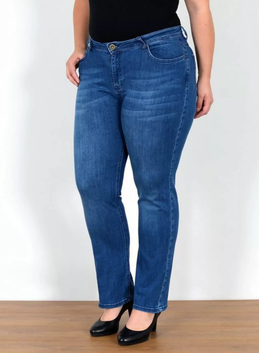 ESRA Straight-Jeans Gerade Schnitt Jeans Damen Hose High Rise bis Große Grö günstig online kaufen