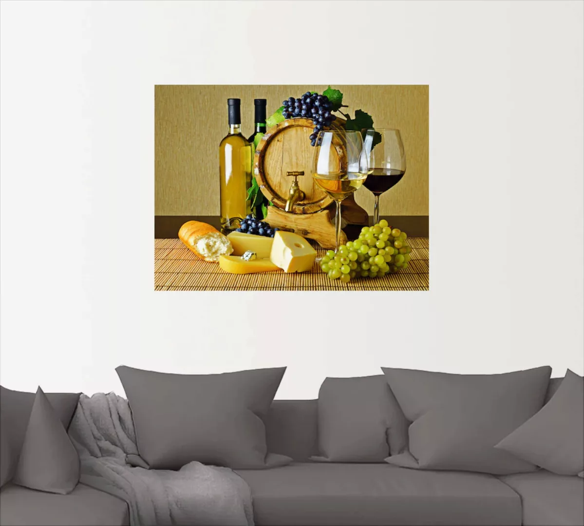 Artland Wandbild "Käse, Wein und Trauben", Lebensmittel, (1 St.) günstig online kaufen