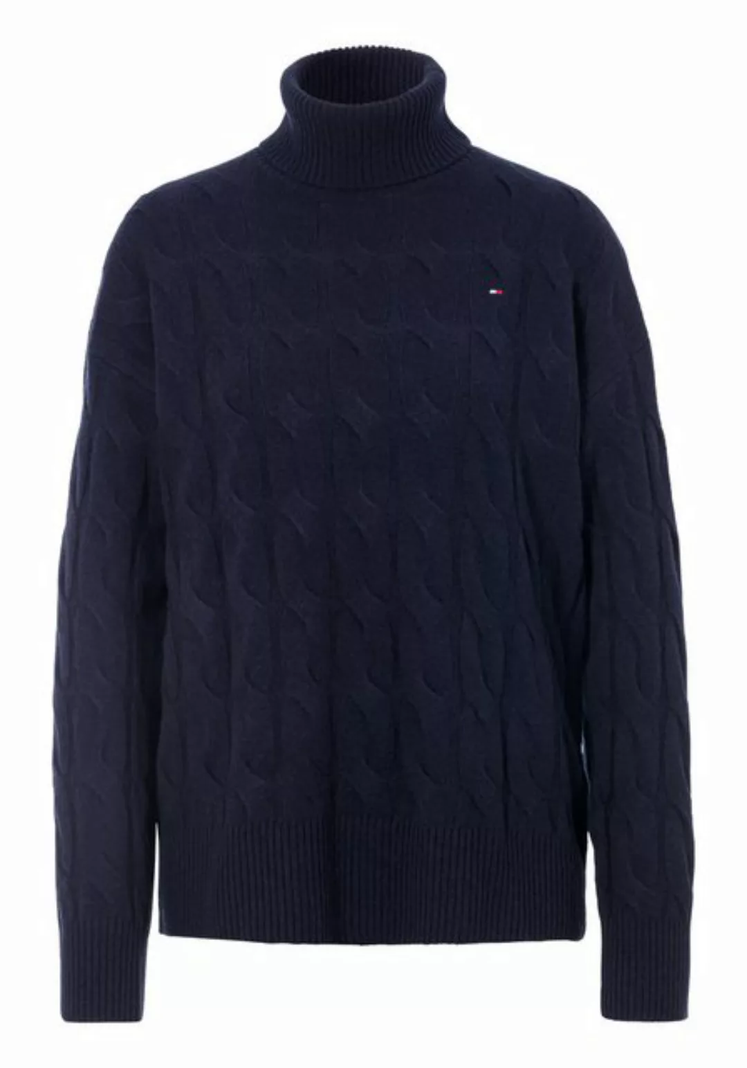 Tommy Hilfiger Rollkragenpullover SOFT WOOL CABLE ROLL-NK SWEATER mit Logos günstig online kaufen