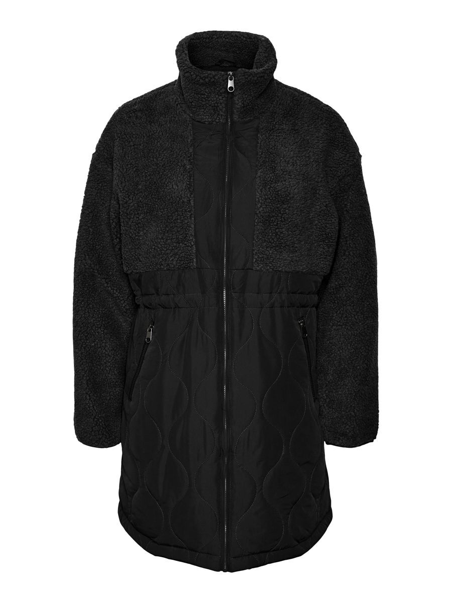 VERO MODA Gesteppte Teddyfleece Mantel Damen Schwarz günstig online kaufen