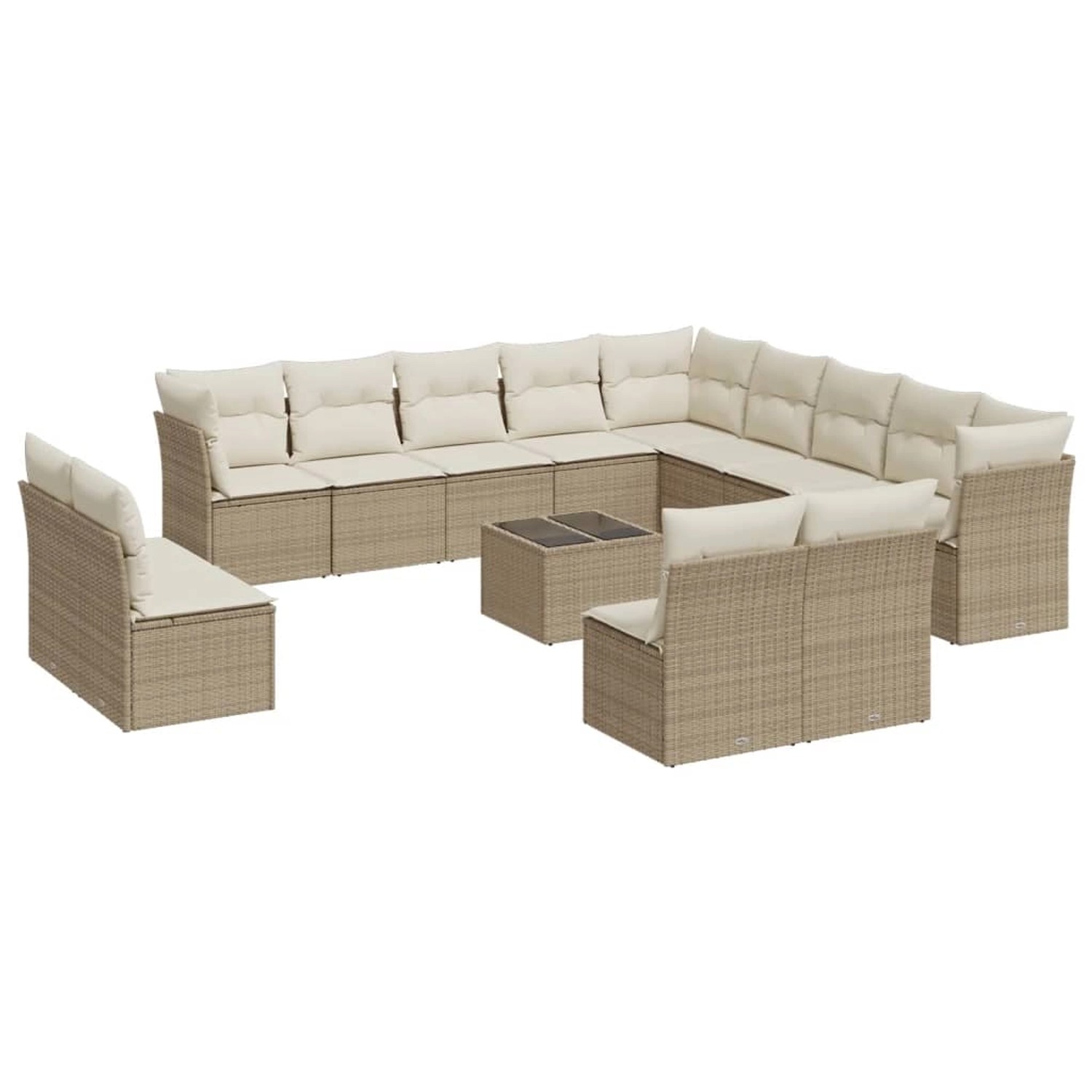 vidaXL 14-Tlg Garten-Sofagarnitur mit Kissen Beige Poly Rattan 3218498 günstig online kaufen