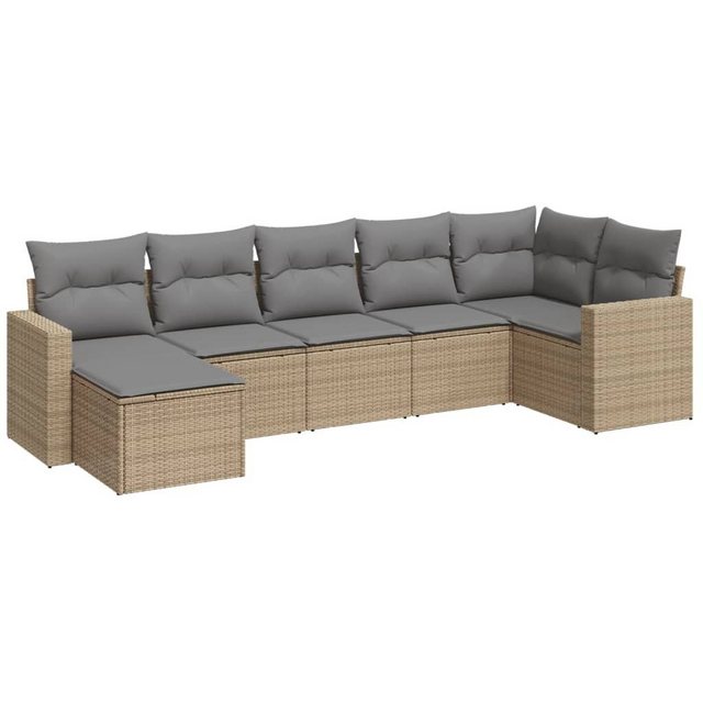 vidaXL Sofaelement 7-tlg. Garten-Sofagarnitur mit Kissen Beige Poly Rattan günstig online kaufen