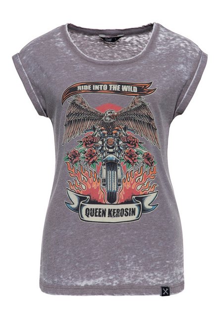 QueenKerosin Print-Shirt Ride Into The Wild (1-tlg) im Used-Look günstig online kaufen