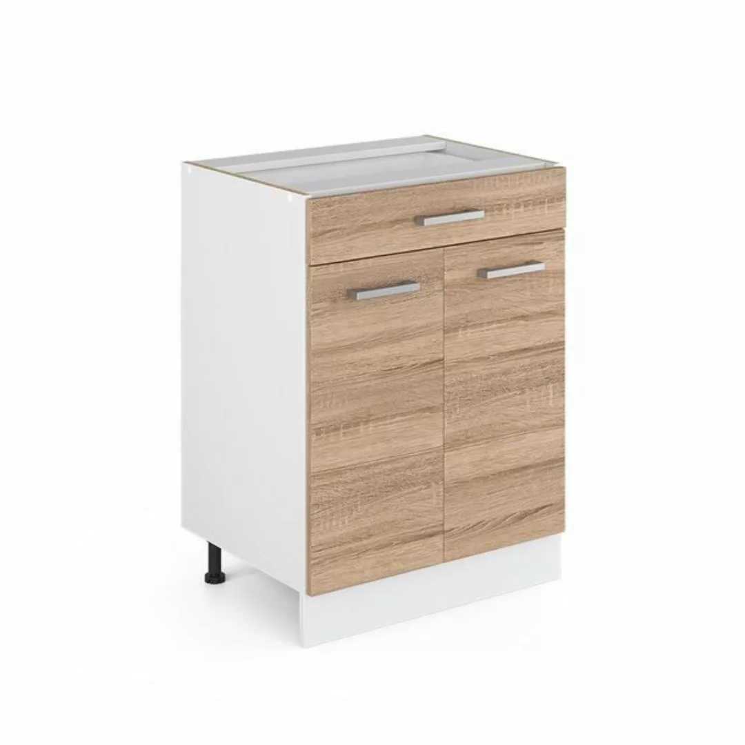 Livinity® Unterschrank R-Line, Sonoma/Weiß, 60 cm mit Schublade, AP Eiche günstig online kaufen