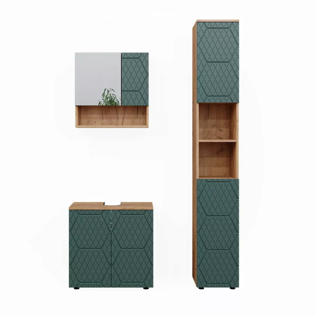 Vicco Badmöbel-Set Irma, Goldkraft Eiche/Grün, 3 günstig online kaufen