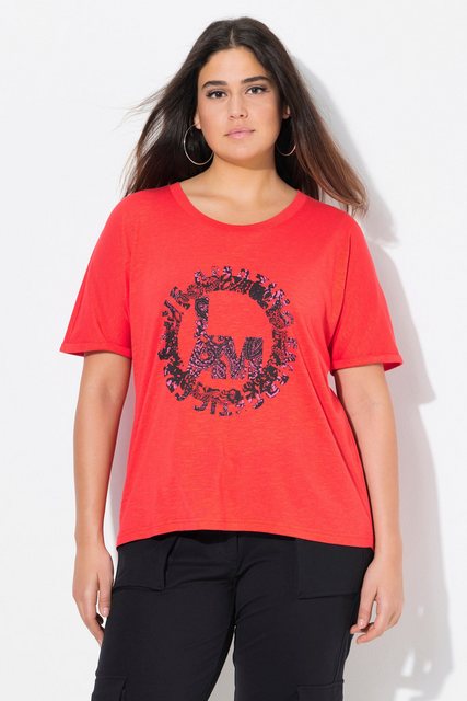 Ulla Popken T-Shirt T-Shirt runder Aufdruck Oversized Rundhals Halbarm günstig online kaufen