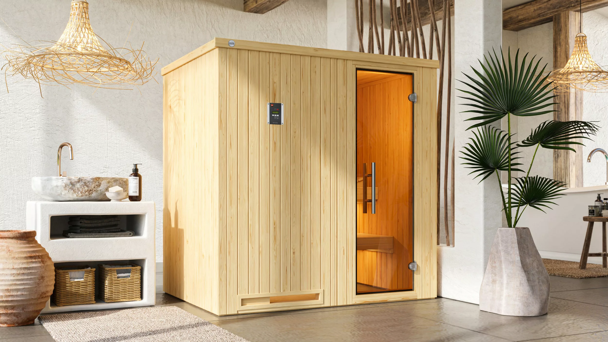 Weka Elementsauna Halmstad 1 Sparset 4,5 kW BioS Glastür günstig online kaufen