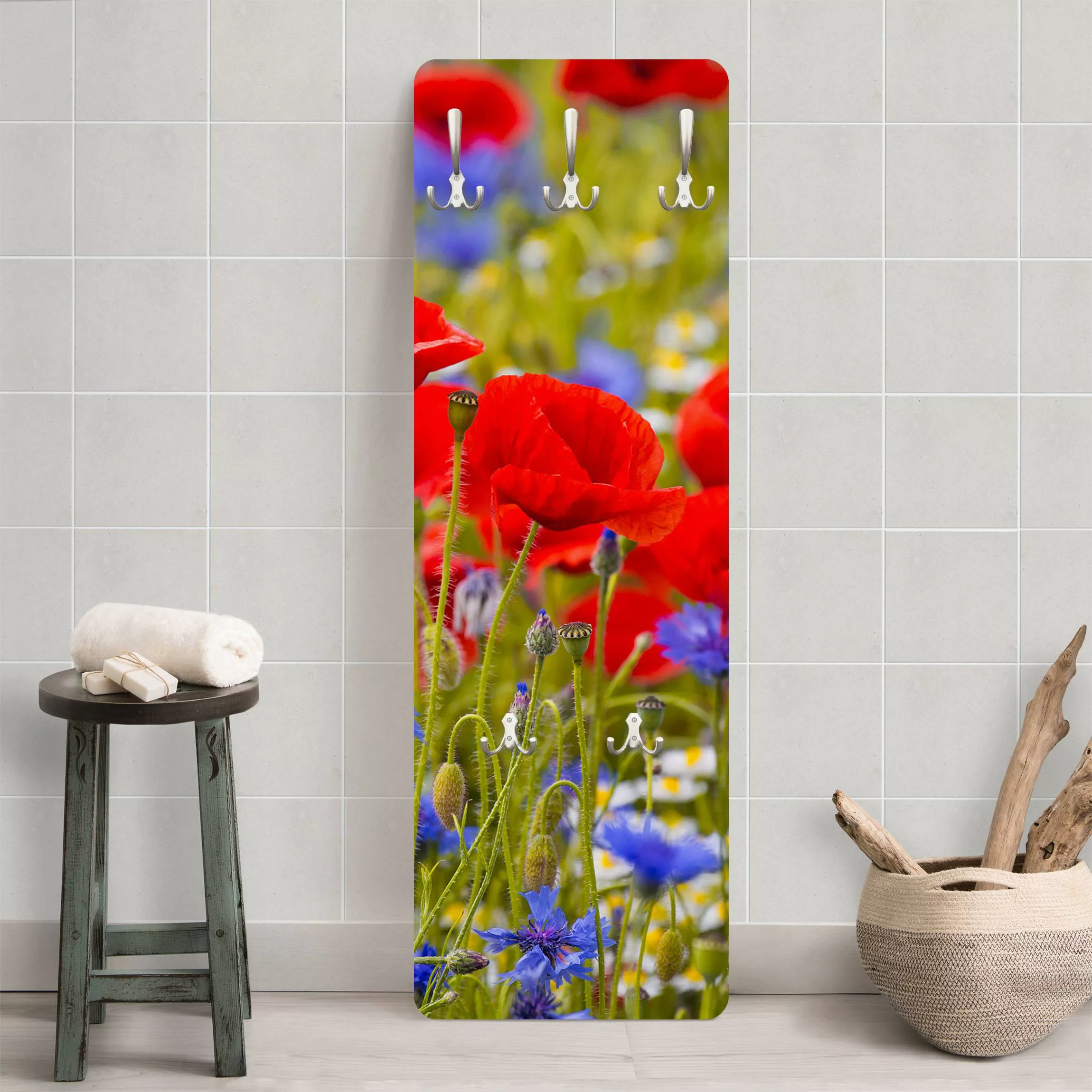 Wandgarderobe Sommerwiese mit Mohn und Kornblumen günstig online kaufen