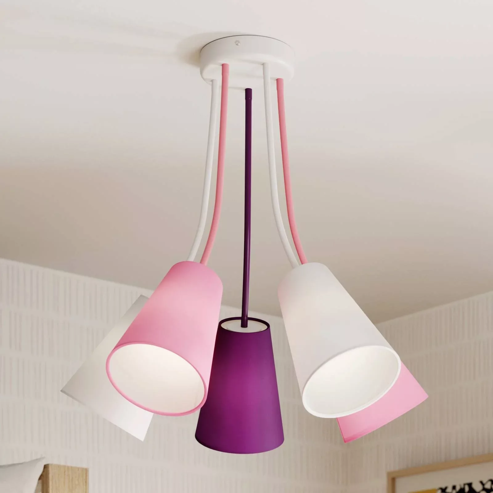 Deckenlampe Wire Kids 5-flammig, weiß/pink/violett günstig online kaufen