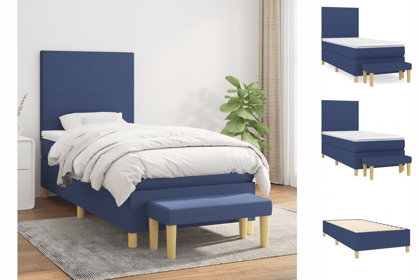 vidaXL Bettgestell Boxspringbett mit Matratze Blau 90x200 cm Stoff Bett Bet günstig online kaufen