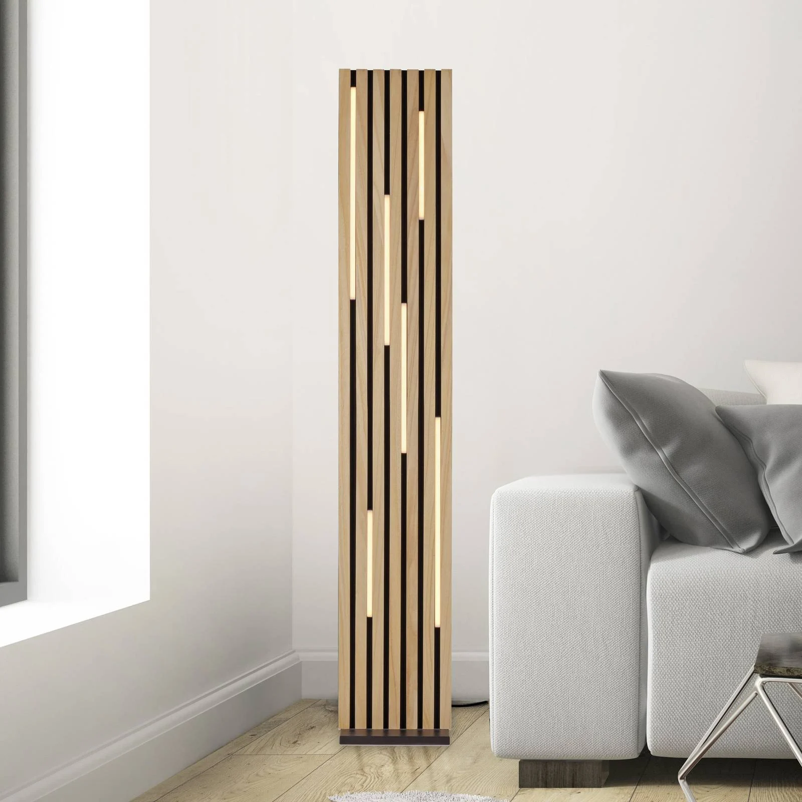 Paul Neuhaus Smart-LED-Stehlampe Q-Akustik Holz Höhe 162 cm günstig online kaufen