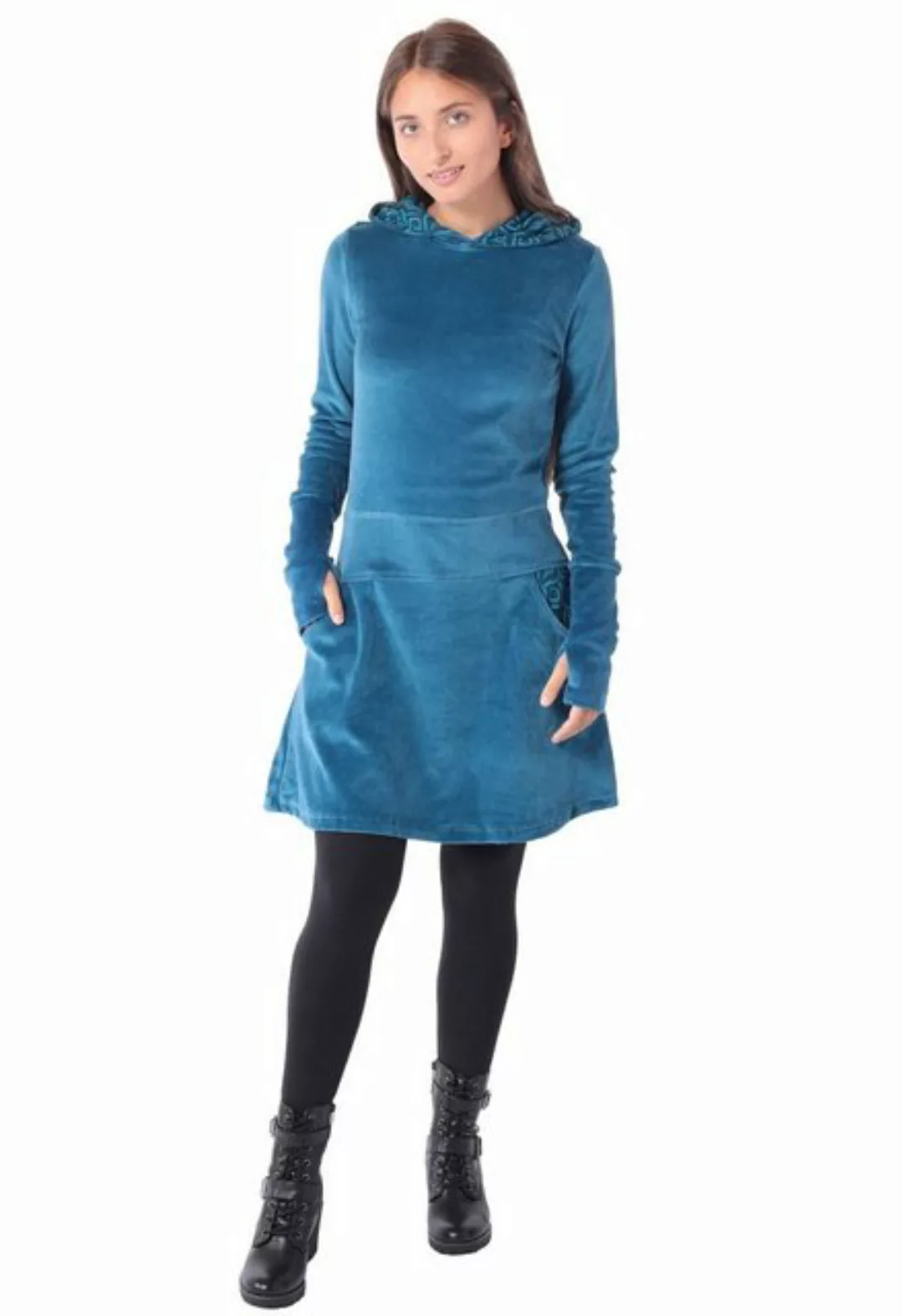 PUREWONDER Samtkleid Kleid aus Samt mit Kapuze Winterkleid günstig online kaufen