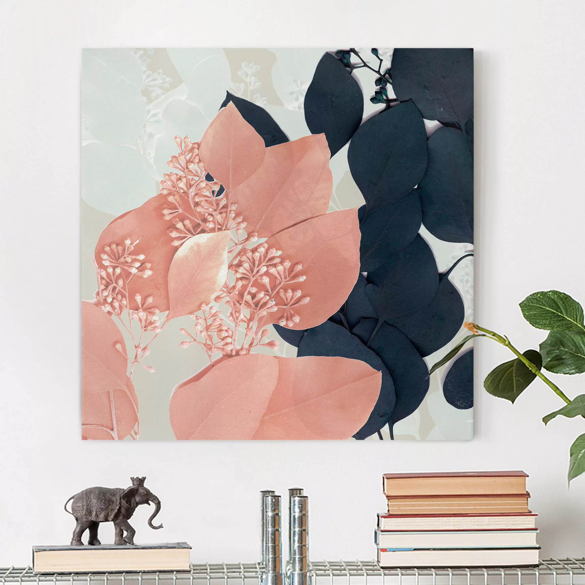 Leinwandbild Botanik - Quadrat Blätter Indigo & Rouge III günstig online kaufen